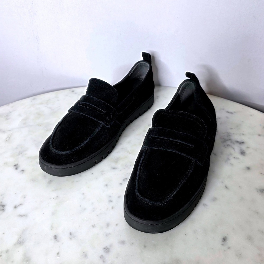 Vionic Womens Black Suede Penny Uptown Loafers Lug Slip On Shoes Sz 9.5 READ